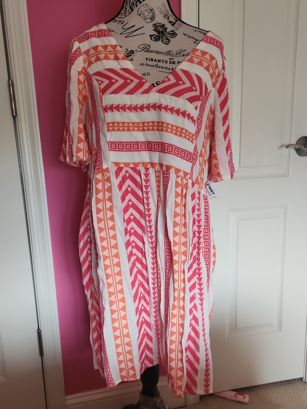 Old Navy Pink and Orange Tribal-Stripe Midi Dress